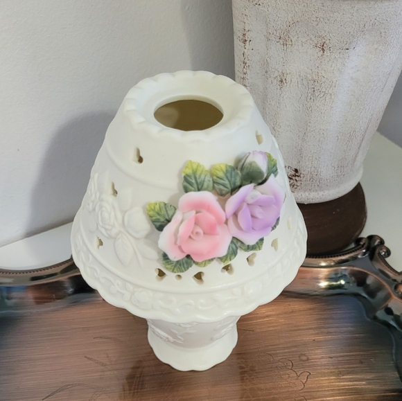 Vtg Bisque Porcelain Fairy Lamp Candle Holder - Picture 2 of 7